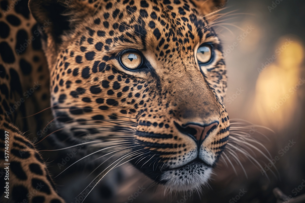 Obraz premium Incredible Leopard Closeup: Stunning Headshot Featuring Detailed Face and Eyes. Generative AI
