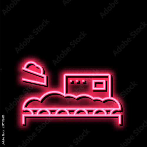 wood chips add on conveyor neon glow icon illustration
