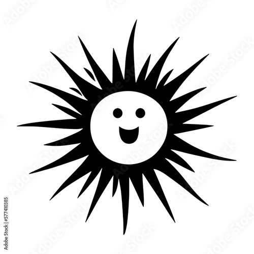 Hand drawn happy smile sun isolated on white background. 