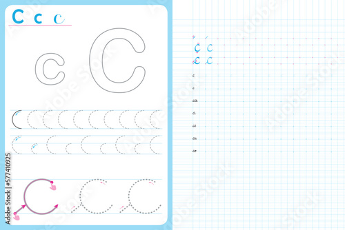 Writing alphabet letters educational activities for children at home and at school. worksheet for to teachers, parents, vector  file