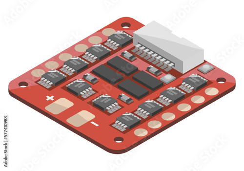 ESC Electronic Speed Controllers 4 in 1 Circuit Board FPV Drone Racing freestyle Drone component parts isometric isolated illustration vector 