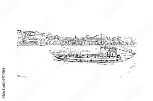 Fototapeta Naklejka Na Ścianę i Meble -  Building view with landmark of Porto Novo is the 
capital of Benin. Hand drawn sketch illustration in vector.