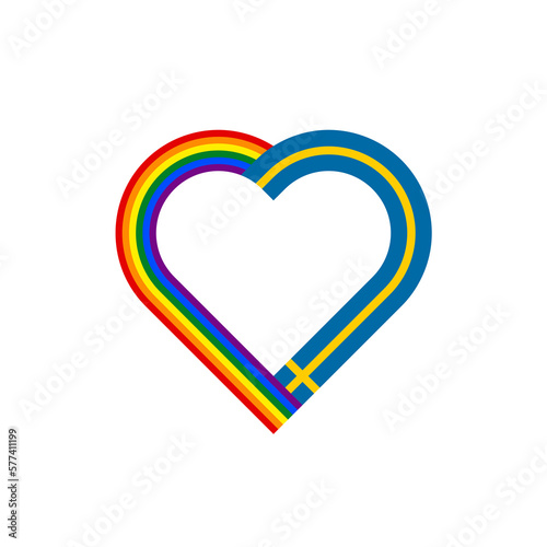 unity concept. heart ribbon icon of rainbow and sweden flags. PNG