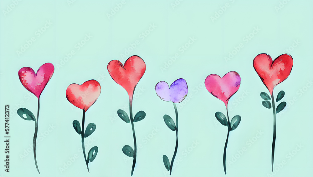 spring flowers on blue background, love, generative ai, valentine's day, wedding, mothers day, watercolor style