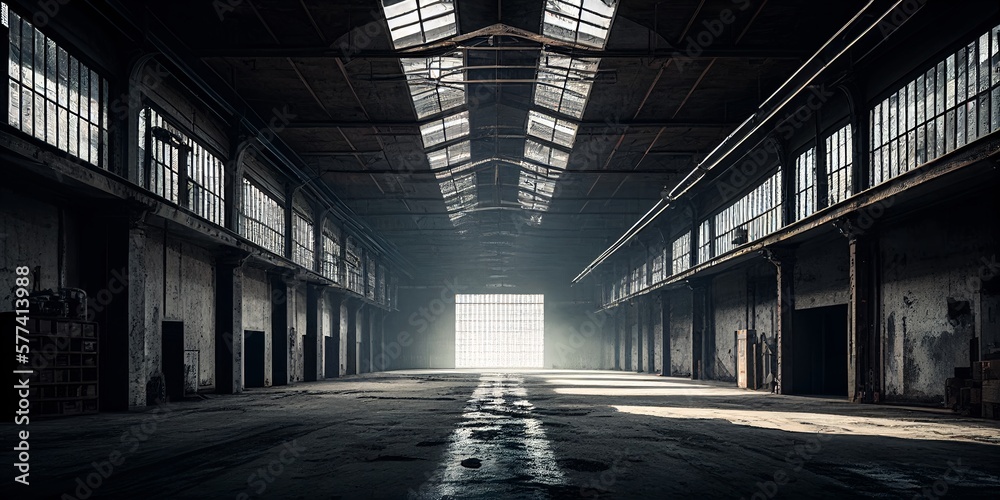 empty warehouse,digital illustration generative AI