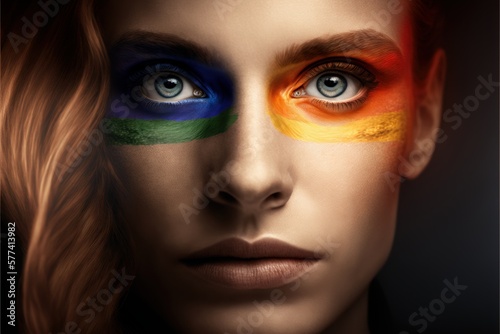 Proud white woman, portrait. Lesbian rights. Beautiful colorful picture. Conception of human portrait. Generative AI