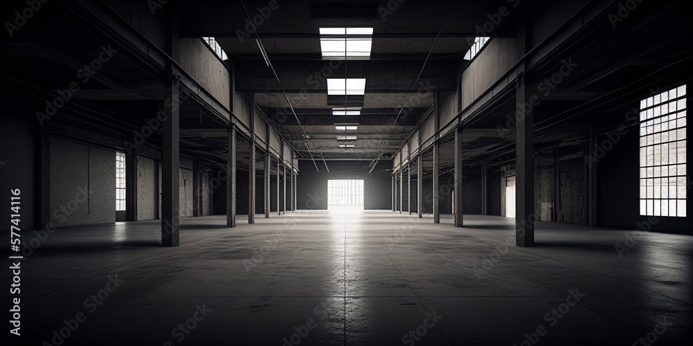 empty warehouse,digital illustration generative AI