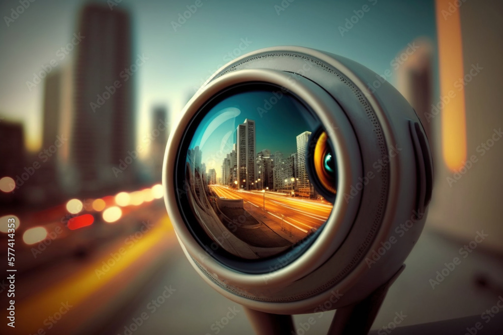 Security camera on the street, Speed control device. Device for traffic monitoring, facial recognition and real-time notifications. AI generated Security camera on the street, Speed control device. Device for traffic monitoring, facial recognition and real-time notifications. AI generated