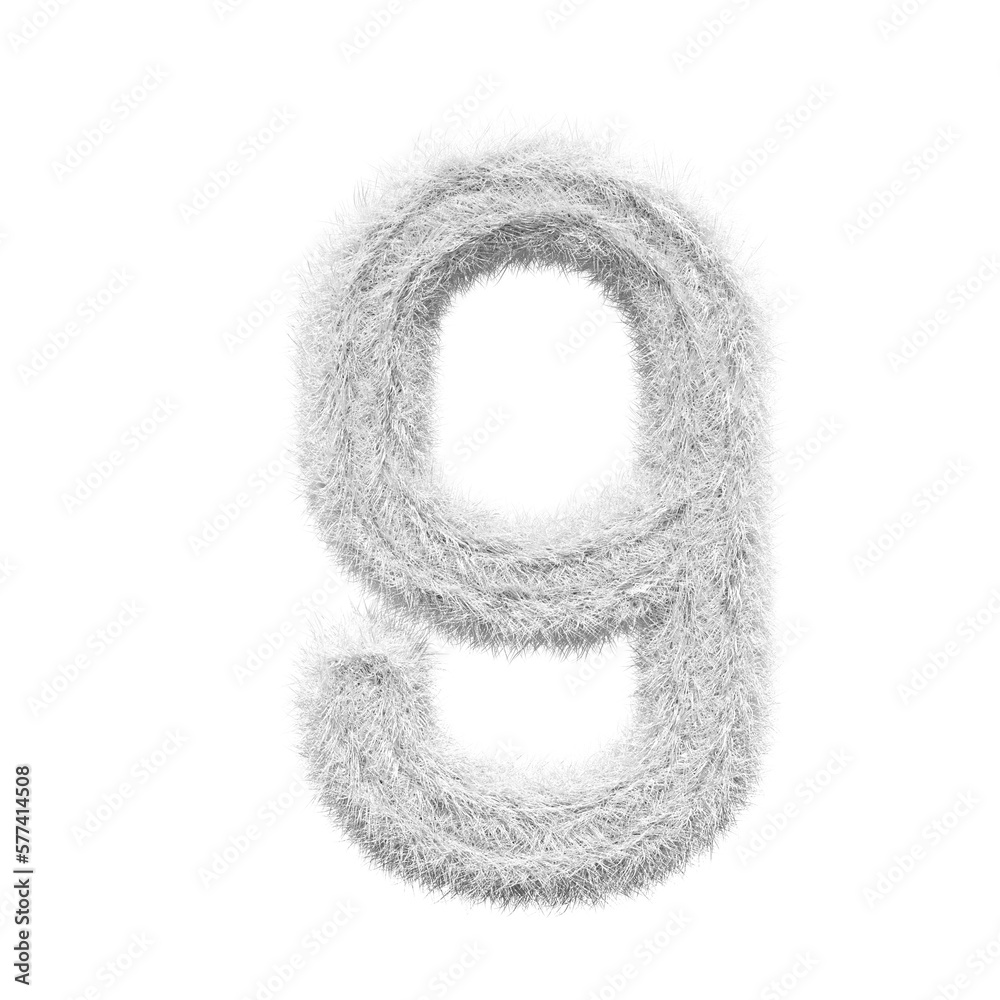 white number 9 Fur 3D element render, Typography fluffy style white number 9 Fur 3D element render, Typography fluffy style
