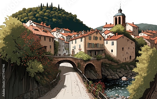 The French town of Castelbouc, located in the Gorges du Tarn. Generative AI photo