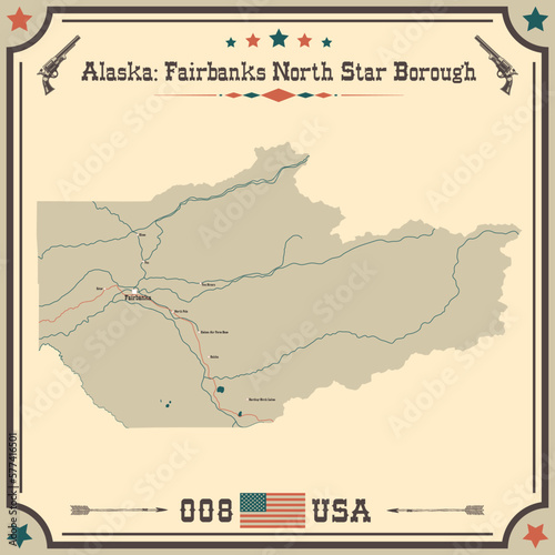 Large and accurate map of Fairbanks North Star Borough  Alaska  USA with vintage colors.