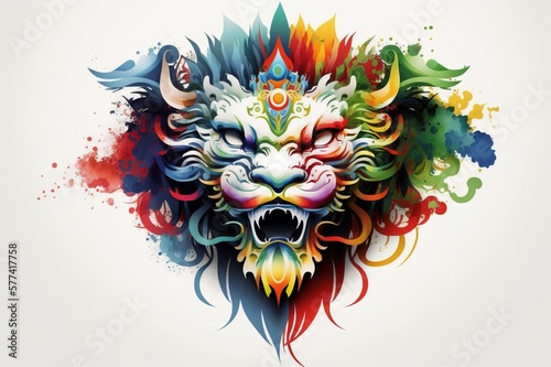 Colored lion head on white background，AI technology generated image