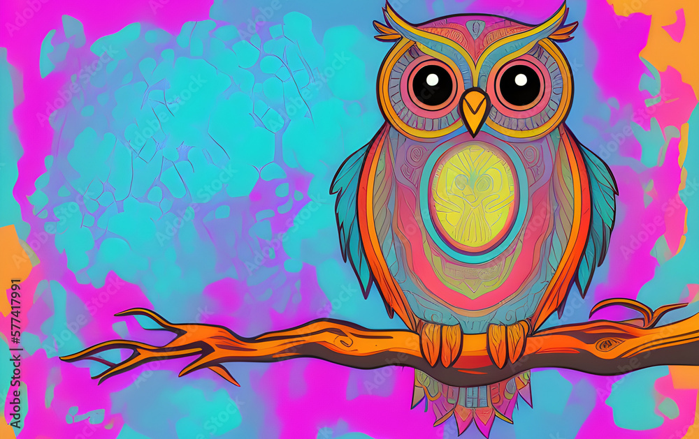 Naklejka premium A designed of an owl lines retro