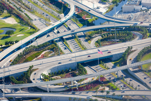 Aerial view of a highway intersection in Miami, Florida, United States