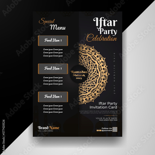 Ramadan Iftar Party Celebration Invitation Food Menu Card Vector Flyer Poster Template