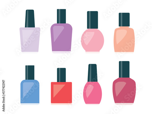set of nail polish bottles in different colors- vector illustration