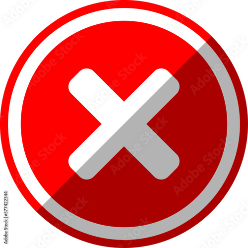 Red X Cross No Sign Wrong or Decline or Error Round Circle Icon with 3D Style Shadow Effect. Vector Image.	
