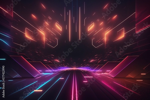 The technological cyberspace background of neon effect. AI technology generated imag