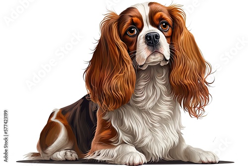 Canvas Print a lone cavalier king charles spaniel on a white background Generative AI