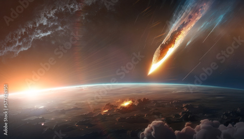 Obraz na płótnie Asteroid approaching Earth and make Armagedon. Generative AI