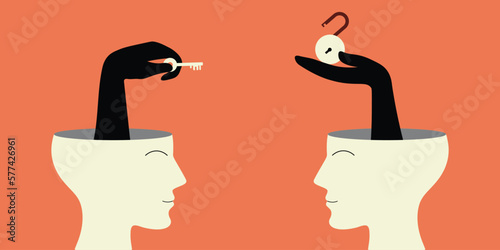 Mental health, illness, brain development, medical treatment concept, therapist treat patient illnesses by psychotherapy, vector illustration.