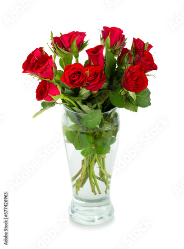 Bouquet of red scarlet roses in vase
