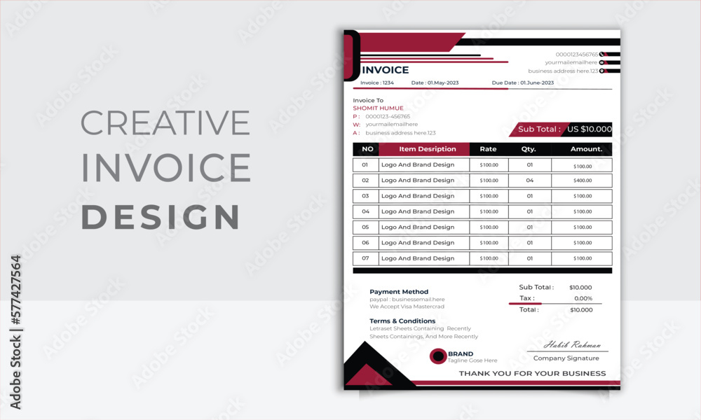 Obraz premium Invoice Template Layout