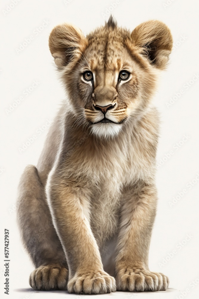 Fototapeta premium full body realistic lion cub on black and white background Generative AI