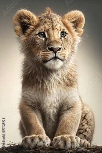 full body realistic lion cub on black and white background Generative AI