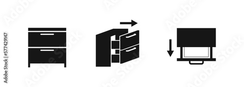 Drawer vector set. Drawer slides mechanism, bedside table icon