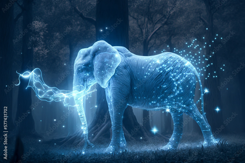 Fototapeta premium Spirit animal made out of light and lightning. Generative AI. Elephant.