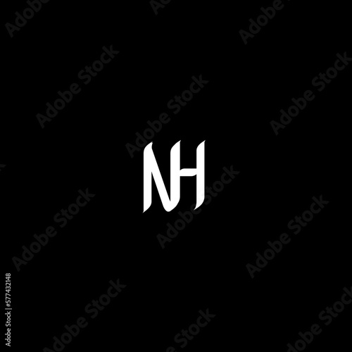 N and H alphabet letter logo on black background