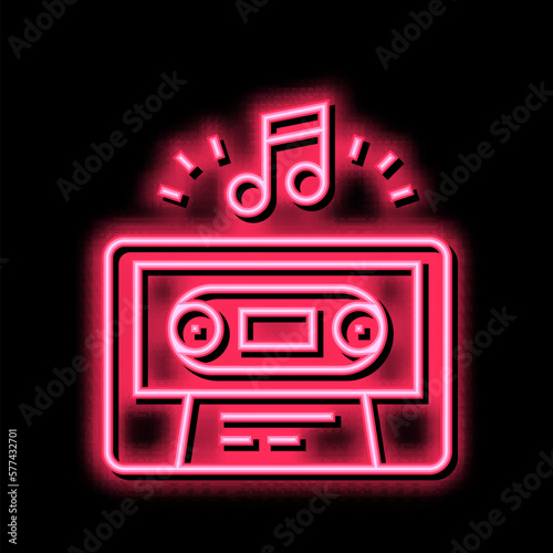 audio guide cassette neon glow icon illustration