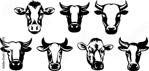 Cow head mascot variant set. Cattle logo. Farm animal illustration.