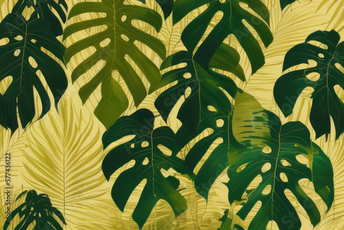Generative ai luxury gold tropical leaves background vector wallpaper design with golden line art