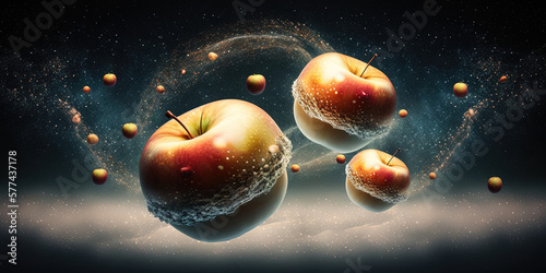 Apples in water splashes. Fresh fruits. Ai generated