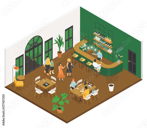 Cozy cafe - modern colorful vector isometric illustration