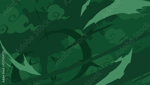 和風_旋風っぽいエフェクトの背景_緑_16:9