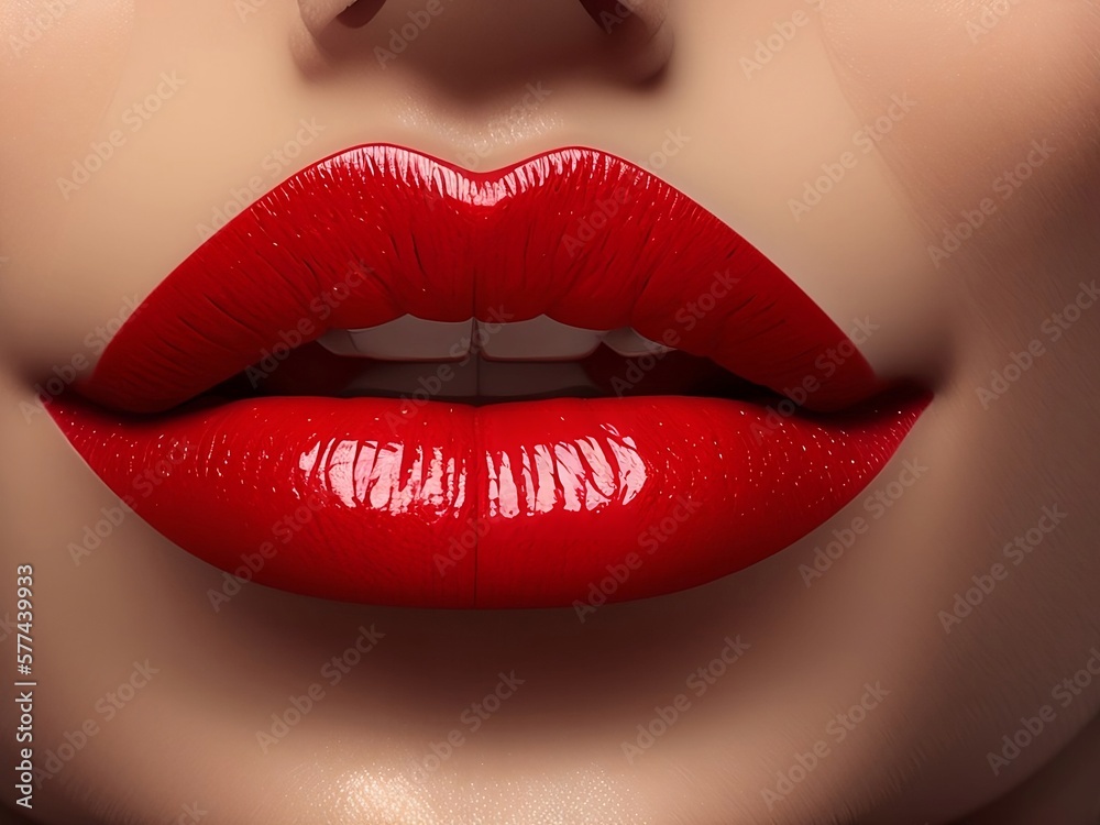 Women's painted lips. sexy women's lips, beautiful lips. women's day, copy place. generative ai Women's painted lips. sexy women's lips, beautiful lips. women's day, copy place. generative ai
