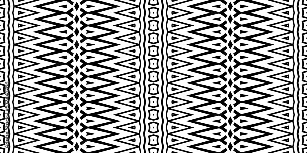 Vector geometric ornament in ethnic style. Seamless pattern with abstract shapes. Black and white geometric wallpaper. Repeating pattern for decor, textile and fabric.Abstraction art. Vector geometric ornament in ethnic style. Seamless pattern with abstract shapes. Black and white geometric wallpaper. Repeating pattern for decor, textile and fabric.Abstraction art.
