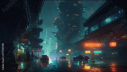 Cyberpunk city  industrial district at night