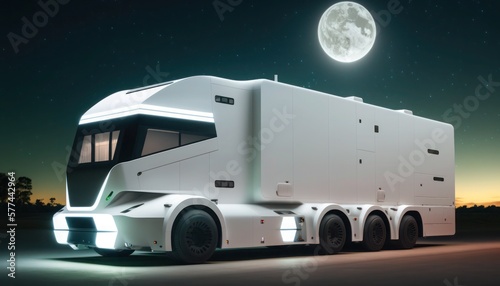 White futuristic eco friendly electric truck, generative ai photo