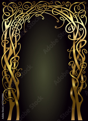 Golden fabulous forged arch from the vine