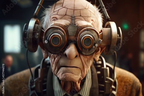 Old human robot with glasses - Generative AI