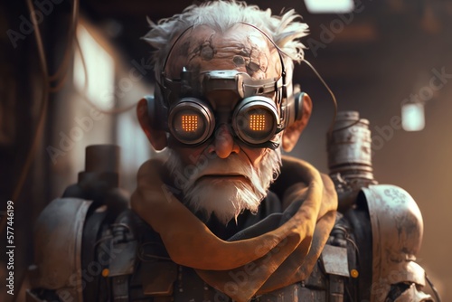 Old human robot with glasses - Generative AI