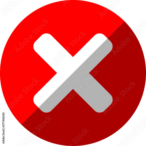 Red X Cross No Sign Wrong or Decline or Error Round Circle Icon with 3D Style Shadow Effect. Vector Image.