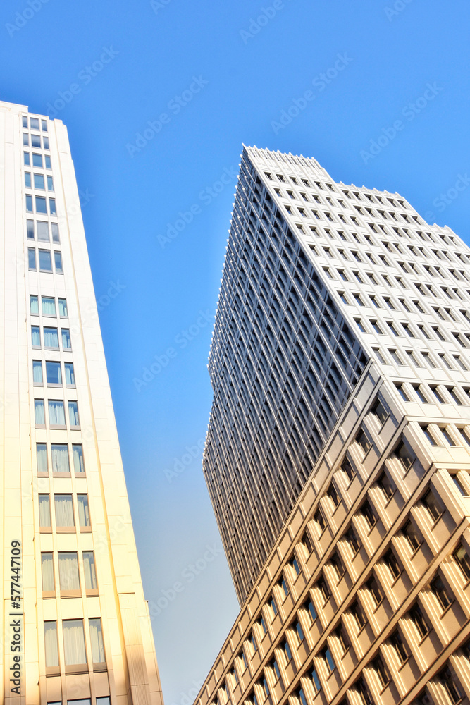 Fototapeta premium Low angle view of skyscrapers in Berlin