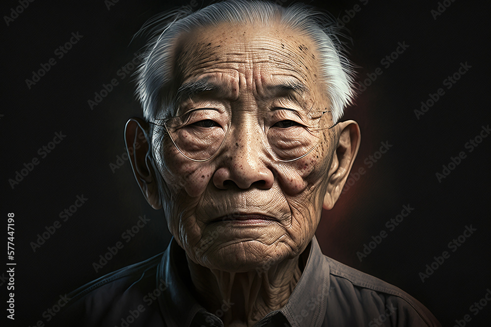 Portrait of Asian senior man. Generative IA