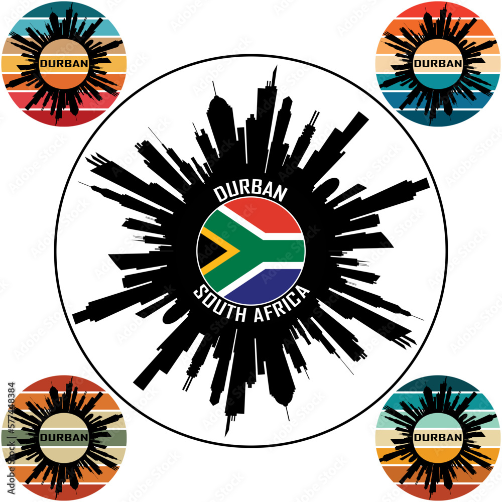Durban South Africa Flag Skyline Silhouette Durban South Africa Lover