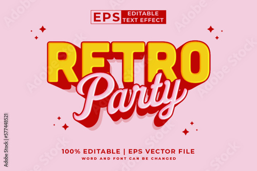 Editable text effect Retro Party 3d cartoon style premium vector